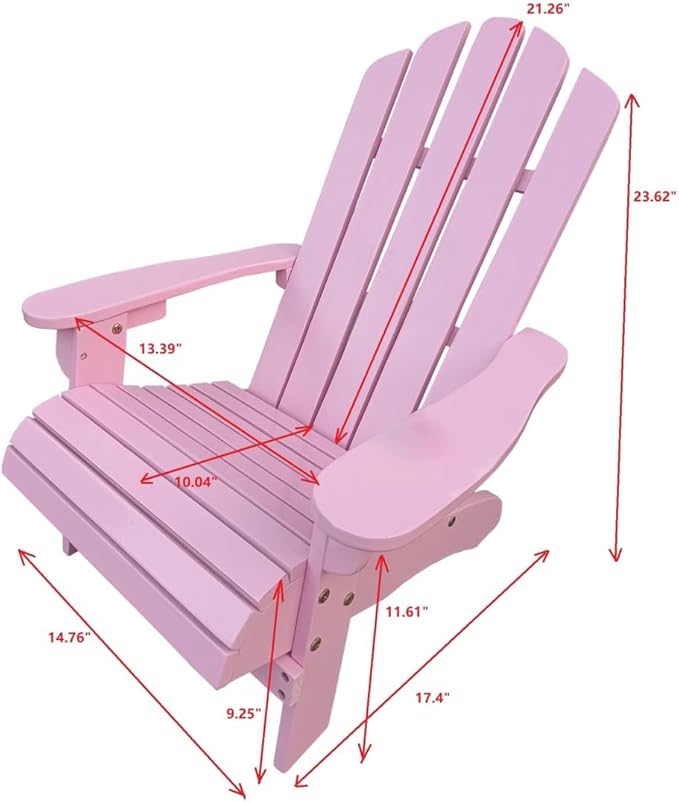 TRIPLE TREE Wood Children Adirondack Chair,Ergonomic All-Weather Adirondack Chairs,Durable Lounge Chair Outdoor for Garden,Lawn,Indoor,Pink