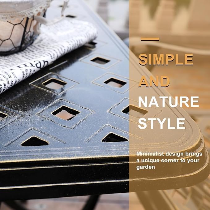Outdoor Cast Aluminum Patio Table, 30.5” Square Bistro Table with 2.2” Umbrella Hole for Patio Garden Deck Backyard