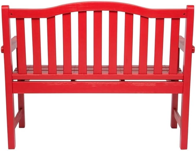Pemberly Row Traditional Cedar Wood Garden Bench, Red Finish, 43-Inch Seat, Moisture & Decay Resistant, Arched Back Design, Indoor or Outdoor Use for Porch, Patio, Backyard, Office, or Living Room