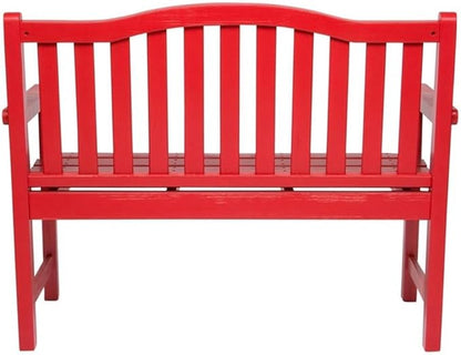 Pemberly Row Traditional Cedar Wood Garden Bench, Red Finish, 43-Inch Seat, Moisture & Decay Resistant, Arched Back Design, Indoor or Outdoor Use for Porch, Patio, Backyard, Office, or Living Room
