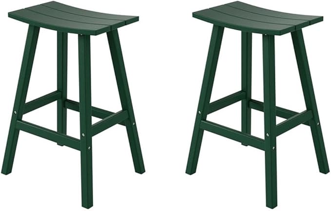 Costaelm All-Weather Bar Stools Set of 2, 29" Height Outdoor Bar Stools, Adirondack Poly Patio Bar Stool for Patio, Deck, Kitchen Counter and Garden, Dark Green