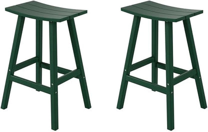 Costaelm All-Weather Bar Stools Set of 2, 29" Height Outdoor Bar Stools, Adirondack Poly Patio Bar Stool for Patio, Deck, Kitchen Counter and Garden, Dark Green