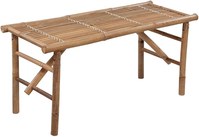 Foldable Bamboo Garden Bench 46.5 Inch Rectangular Outdoor Seat with Taupe Cushion for Patio, Durable Weather-Resistant Lightweight Frame Easy Storage Comfortable Polyester