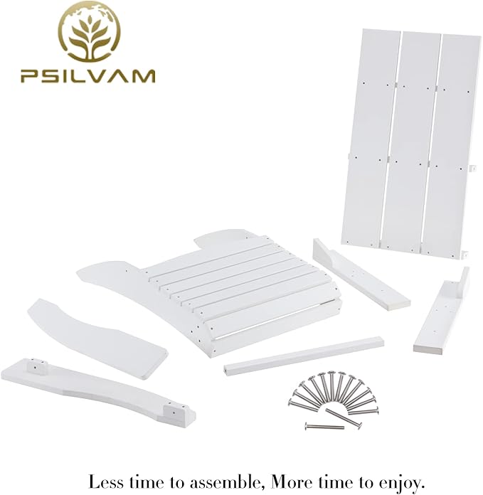 Psilvam Modern Adirondack Chairs Set of 2, Oversized Poly Lumber Fire Pit Chair, 350 Lbs Support Patio Chairs for Garden, Weather Resistant Adirondack Chair Looks Like Real Wood (White)