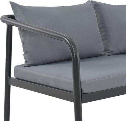 Patio Furniture Set 2-Seater Garden Bench Dark Grey Frame Light Grey Cushions Aluminum Polyester Modern Style Comfy Functionality for Garden Balcony