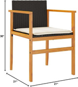 Patio Chairs with Cushions 2 pcs Black Poly Rattan&Solid Wood Sillas para Patio Lawn Chairs for Dining Table Garden - Photo 2