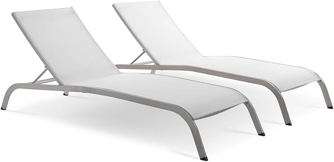 Modway Savannah Modern Aluminum Outdoor Chaise Lounge in White (Set of 2) - Photo 1