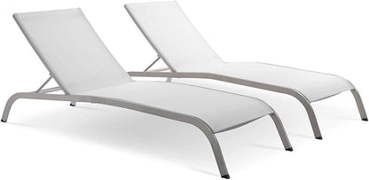 Modway Savannah Modern Aluminum Outdoor Chaise Lounge in White (Set of 2)