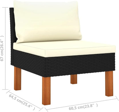 2-Piece Outdoor Sofa, 25.4x28.3x26.4 in, Black PE Rattan, Adjustable Armrest, All-Weather Cushions, Patio Balcony Garden
