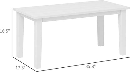 Outsunny HDPE Outdoor Coffee Table, All-Weather Rectangle Patio Coffee Table, Plastic Outdoor Patio Table with Slatted Tabletop for Garden, Balcony, Backyard, White