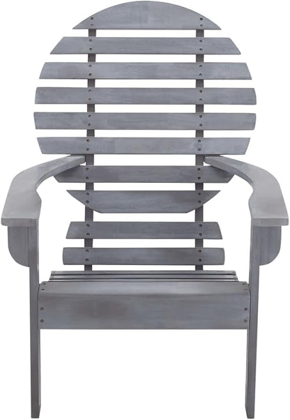 Gray Solid Acacia Wood Adirondack Chair, Outdoor Patio Garden Lounge Seating, Weathered Finish, 37.8x27.2x35.0 in, Comfortable Lawn Chair for Deck