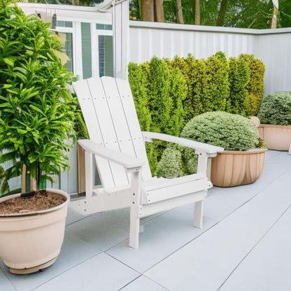 Flash Furniture Charlestown Commercial Grade Indoor/Outdoor Adirondack Chair, Weather Resistant Durable Poly Resin Deck and Patio Seating, White