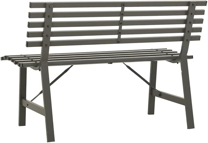 Outdoor Patio Bench, Metal Garden Bench with Backrest, Steel Park Bench Patio Furniture for Porch, Park, Yard, 43.3" x 23.2" x 30.1" Black