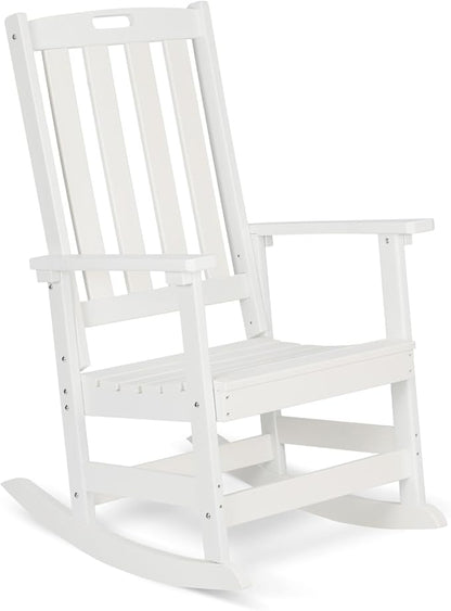 Aoodor Outdoor Rocking Chair, Ergonomic HDPE Rockers with All-Weather Design for Patio or Porch, Color White