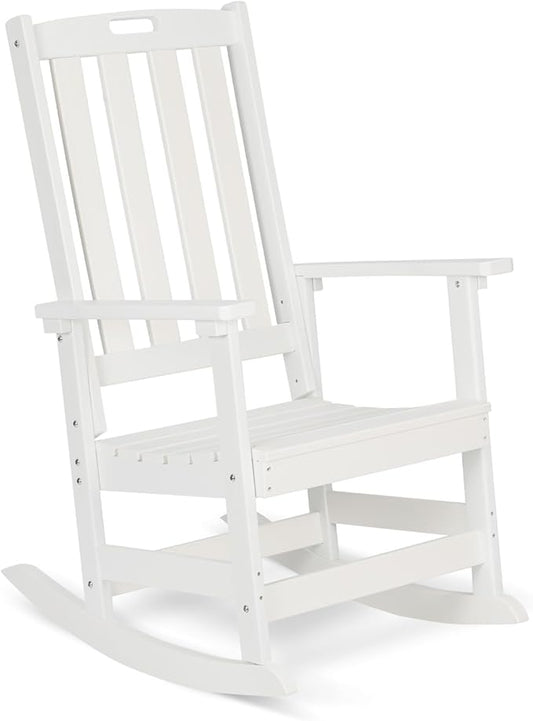 Aoodor Outdoor Rocking Chair, Ergonomic HDPE Rockers with All-Weather Design for Patio or Porch, Color White