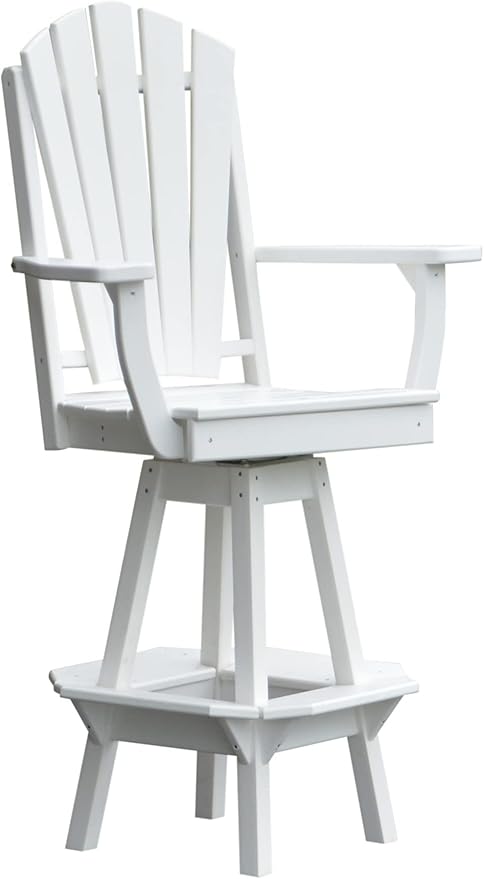 Poly Lumber Adirondack Swivel Bar Chair with Arms, White