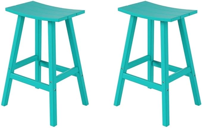 Costaelm All-Weather Bar Stools Set of 2, 29" Height Outdoor Bar Stools, Adirondack Poly Patio Bar Stool for Patio, Deck, Kitchen Counter and Garden, Turquoise