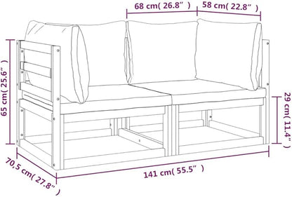 Corner Sofa Taupe Outdoor Sectional Sofa Units, Modular Acacia Wood Seating Set for Garden, Patio, Balcony, 4-Person Capacity