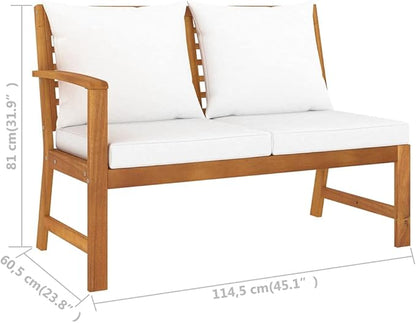 Outdoor Garden Sofa,Weather Resistant,Used in Garden,Balconie,Terrace, Backyard,Deck,Garden Bench 45.1" with Cream Cushion Solid Acacia Wood(Priority Delivery)