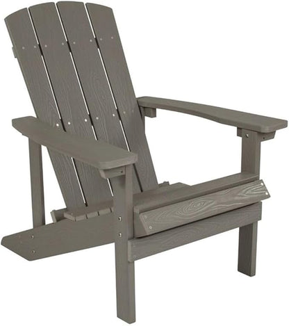 Pemberly Row Farmhouse Adirondack Chair, Gray Faux Wood, All-Weather Polystyrene Frame, UV Treated, Wide Arms, Slanted Seat, Outdoor Patio or Beach Seating, 35" H x 29.5" W x 33.5" D