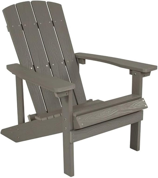 Pemberly Row Farmhouse Adirondack Chair, Gray Faux Wood, All-Weather Polystyrene Frame, UV Treated, Wide Arms, Slanted Seat, Outdoor Patio or Beach Seating, 35" H x 29.5" W x 33.5" D