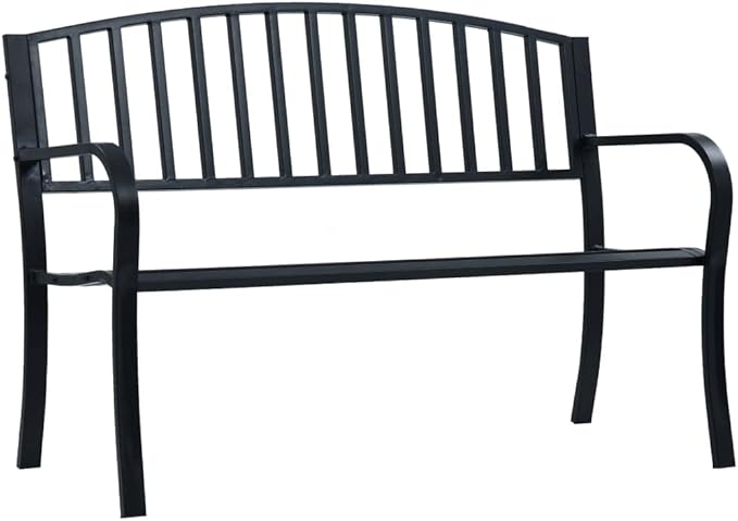 Garden Bench Black Powder-Coated Steel 47.2 in Long, Durable Outdoor Furniture for Patio, Porch, Weatherproof Seating Bench Seating