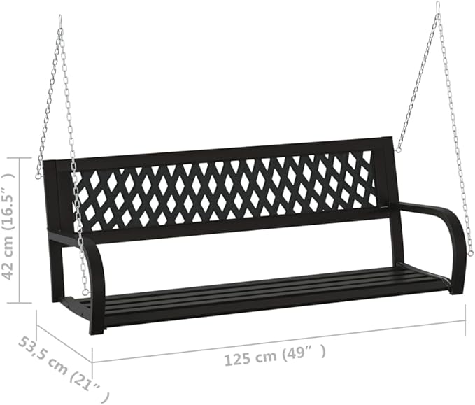 Black Steel and Plastic Garden Swing Bench for Outdoor Patio - Photo 6