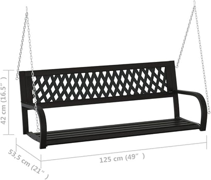 Outdoor Garden Swing Bench for 2 People, 49.2 Inch Heavy Duty Metal Steel Porch Swing Seat, Weather Resistant Patio Hanging Bench, Black