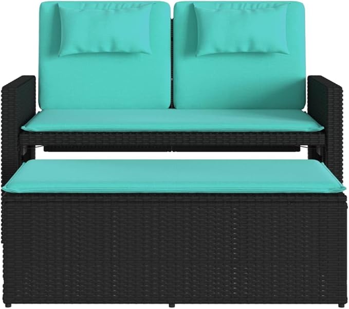 Reclining Patio Bench with Cushions Black Poly Rattan Porch Bench Outdoor Bench Deck Bench Garden Bench for patios - Photo 6