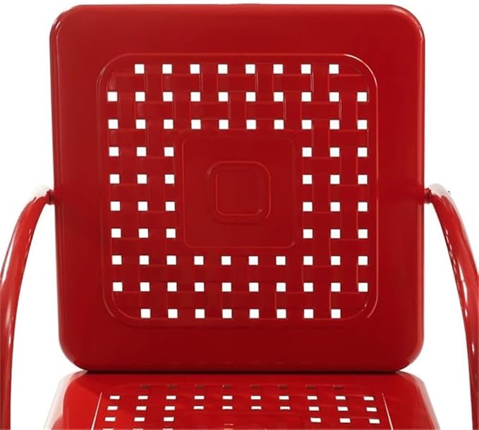 Pemberly Row 3 Piece Metal Outdoor Chair Set, Bright Red Gloss Finish, Retro Patio Furniture, Steel Construction, Cantilever Armchairs with Basket Weave Design, Side Table for Small Outdoor Spaces
