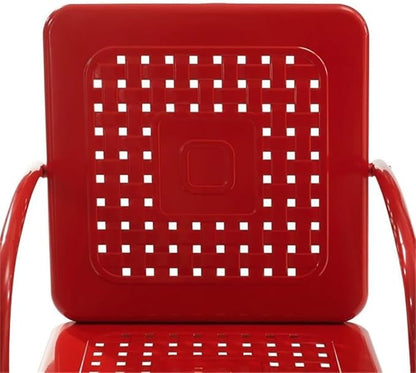 Pemberly Row 3 Piece Metal Outdoor Chair Set, Bright Red Gloss Finish, Retro Patio Furniture, Steel Construction, Cantilever Armchairs with Basket Weave Design, Side Table for Small Outdoor Spaces
