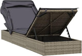Grey PE Rattan Outdoor Chaise Lounge with Adjustable Canopy 83.1 x 25.6 in Powder-Coated Steel Frame Cushioned Sunbed - Photo 9
