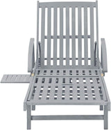 Outdoor Chaise Lounge Grey 26.8x78.7x33.9 in, Solid Acacia Wood Patio Lounge Chair with Adjustable Backrest for Poolside - Photo 6