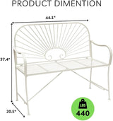 XBrand 44" L Iron Sun-Patterned Seat for Two, Patio & Porch Furniture for Park, Yard, Lawn, Balcony, Backyard – White - Photo 3