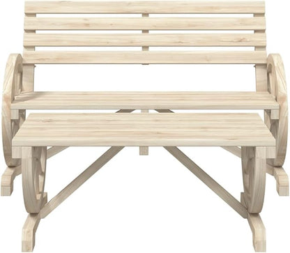 2-Piece Garden Lounge Set Outdoor Patio Furniture Sectional with Bench and Coffee Table Solid Fir Wood Rustic Brown for Backyard Balcony Terrace Seating