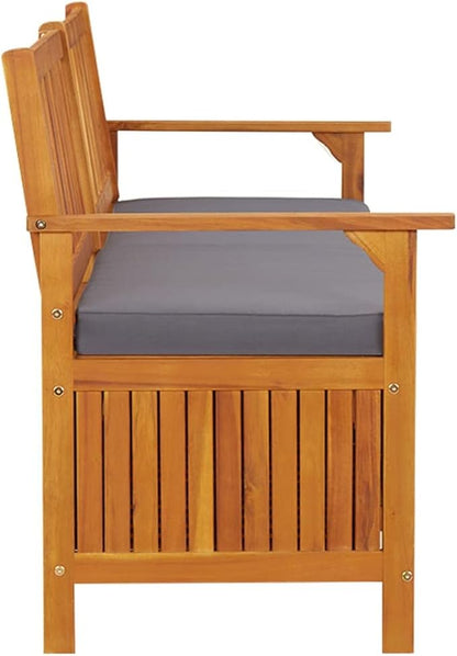 Solid Acacia Wood Storage Bench 67 Inch Rectangular Modern Outdoor Furniture with Cushion Seat for Patio Garden Terrace Black Brown Color