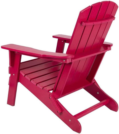 Pemberly Row All-Weather Resin Folding Adirondack Chair, 37" H x 29" W x 32" D, UV-Protected HDPE Plastic, Red Finish, Scratch Resistant, Outdoor Patio or Porch Seating