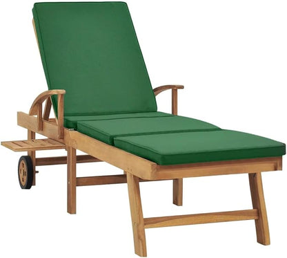 Pool Lounge Chairs,Lounge Chair Outdoor Furniture,Sun Lounger with Cushion Solid Teak Wood Green,Sunbathing Chairs for Adults,Tanning Chair for Deck