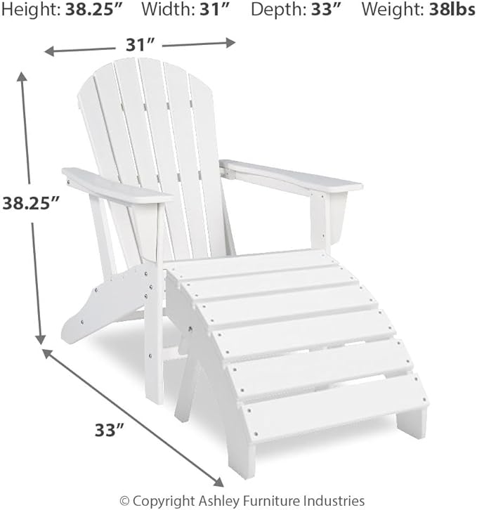 Signature Design by Ashley Sundown Treasure Outdoor Patio HDPE Weather Resistant Adirondack Chair, White