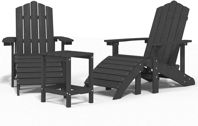 Adirondack Chairs Set with Footstool and Table HDPE Anthracite Outdoor Patio Furniture for Garden Terrace Relaxation - Photo 3