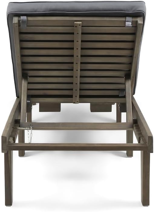 Acacia Wood Outdoor Chaise Lounge Chair with Cushion, Adjustable Recline Patio Lounger for Pool - Photo 6
