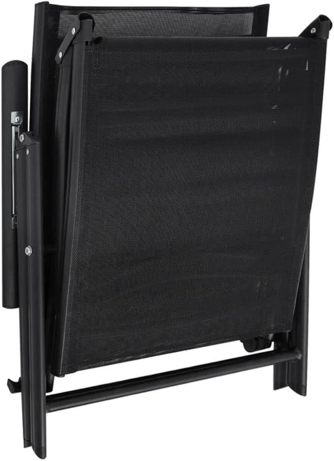 Folding Sun Lounger Black Aluminum Frame 25x70x38 in 7-Recline Outdoor Chaise Lounge UV Textilene Portable Poolside Chair for Patio Garden Balcony Beach