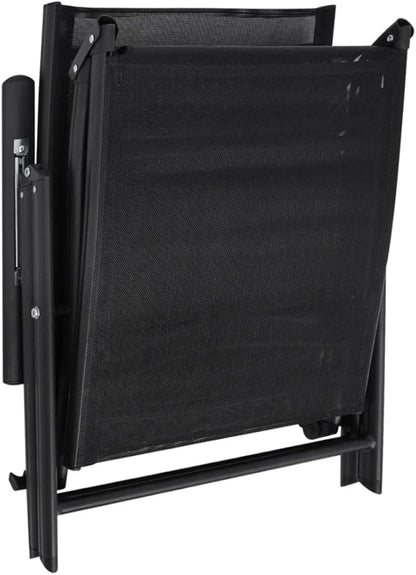 Folding Sun Lounger Black Aluminum Frame 25x70x38 in 7-Recline Outdoor Chaise Lounge UV Textilene Portable Poolside Chair for Patio Garden Balcony Beach