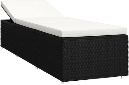 Sun Lounger with Cushion and Tea Table,Lounge Chair,Pool Chairs,Outdoor Chaise,Pool Furniture,Weather-Resistant,Easy to Maintain,Both Sides of Sunlounger Adjustable, Poly Rattan Cream White