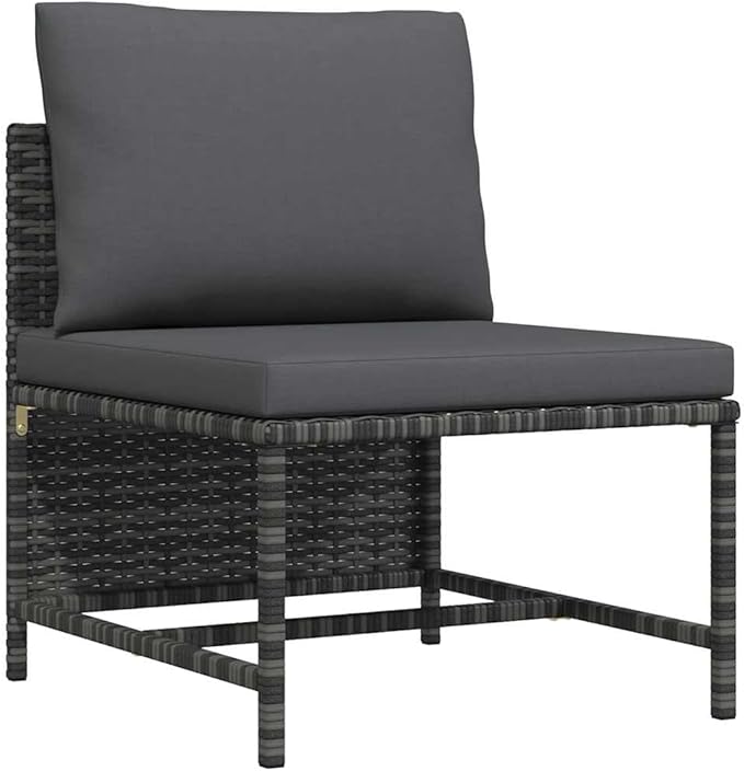 vidaXL Sectional Middle Sofa - Outdoor Comfort with Cushions, Gray Poly Rattan Material, Durable Powder-Coated Steel Frame, Perfect for Garden Lounge Sets