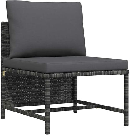 vidaXL Sectional Middle Sofa - Outdoor Comfort with Cushions, Gray Poly Rattan Material, Durable Powder-Coated Steel Frame, Perfect for Garden Lounge Sets