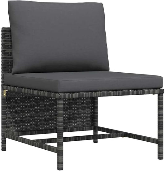 vidaXL Sectional Middle Sofa - Outdoor Comfort with Cushions, Gray Poly Rattan Material, Durable Powder-Coated Steel Frame, Perfect for Garden Lounge Sets