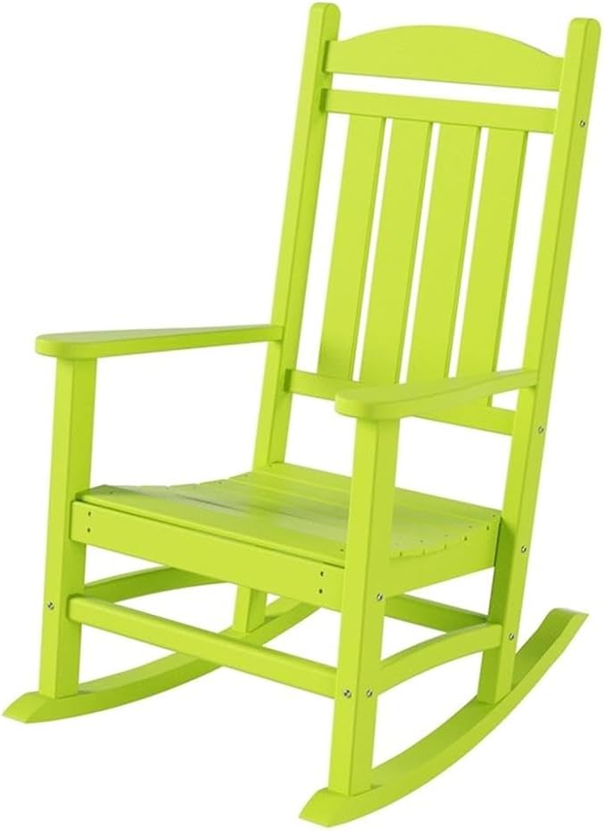 Costaelm Oversized Outdoor Rocking Chair, High Back Porch Rocker Chair, HDPE All Weather Resistant Outdoor Seating Furniture Wide Rocker Chair for Patio, Lawn, Garden, Lime