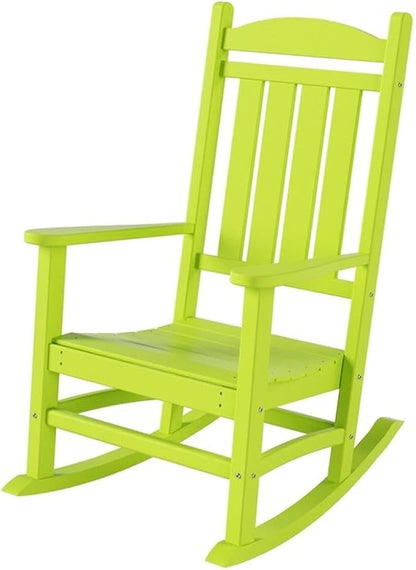 Costaelm Oversized Outdoor Rocking Chair, High Back Porch Rocker Chair, HDPE All Weather Resistant Outdoor Seating Furniture Wide Rocker Chair for Patio, Lawn, Garden, Lime