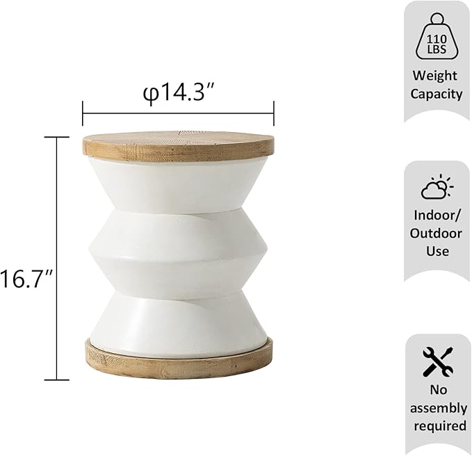 HOMPUS Unique Outdoor Concrete Side Table Set of 2, Modern Vintage MgO Patio End Table Set, 2 Piece Lightweight Functional Small Accent Table for Indoor Outdoor Use, Garden, Deck, Poolside
